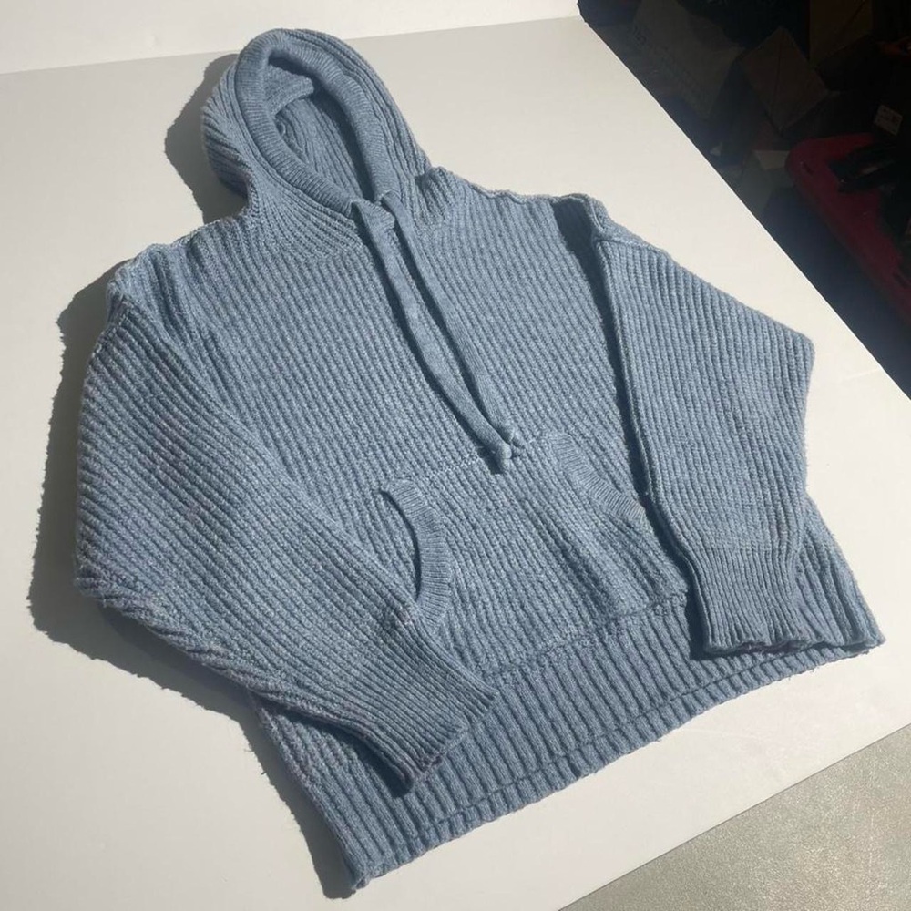 American Eagle Blue Chunky Ribbed Oversized Hoodie Sweater Slouchy Cozy Knit Med